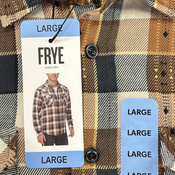 Frye Jacquard Flannel Shirt Men's Size Large Brown Plaid Button Up NEW Read - Picture 3 of 14